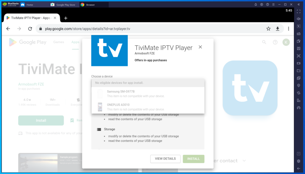 BlueStacks 5 Android Emulator interface with tivimate